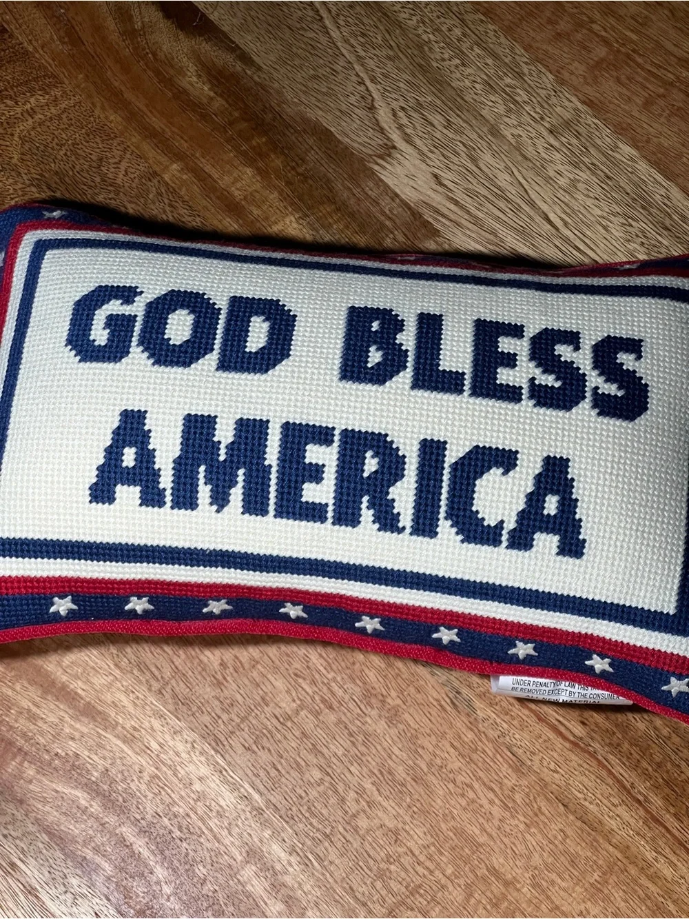 God Bless America Needlepoint Decorative Pillow Red White Blue 🆕 Martha Stewart